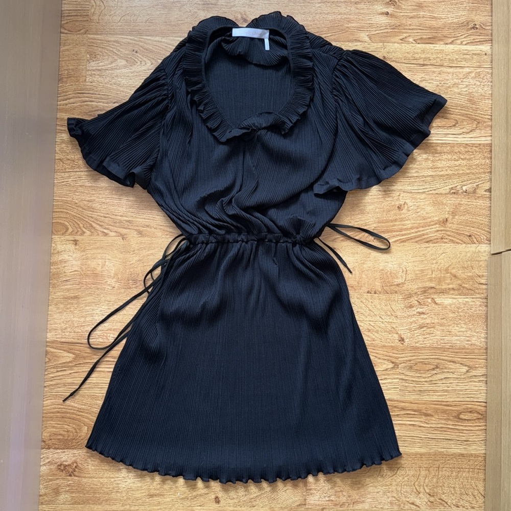 See By Chloe Black Babydoll Mini Dress with Flutter Sleeves